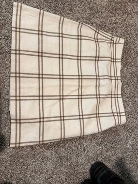 J. Crew Cream Mini Skirt with Brown Plaid